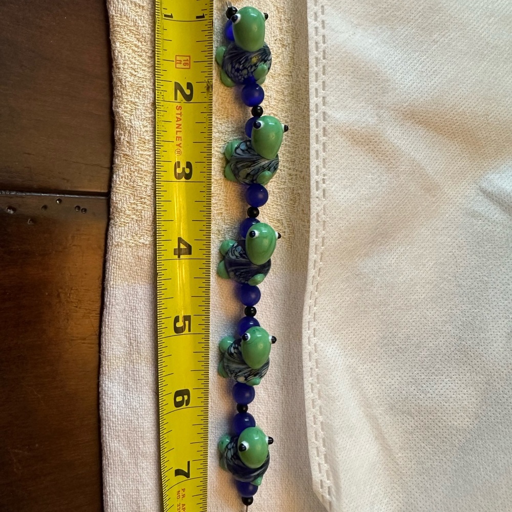 Turtle bracelet blue green toggle handmade